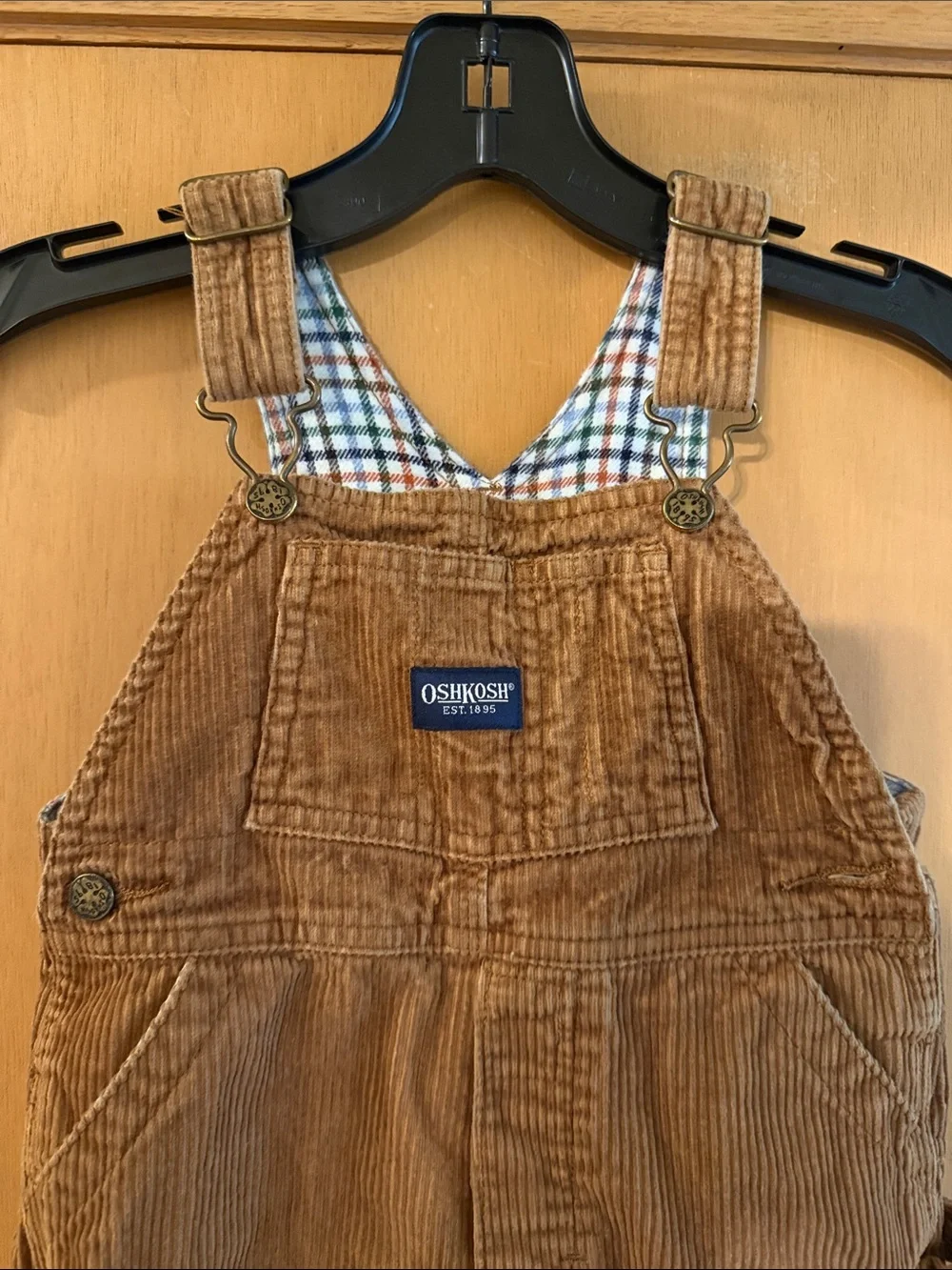OshKosh B'gosh Baby Toddler Corduroy Overalls Plaid Lined Brown Size 24 Months